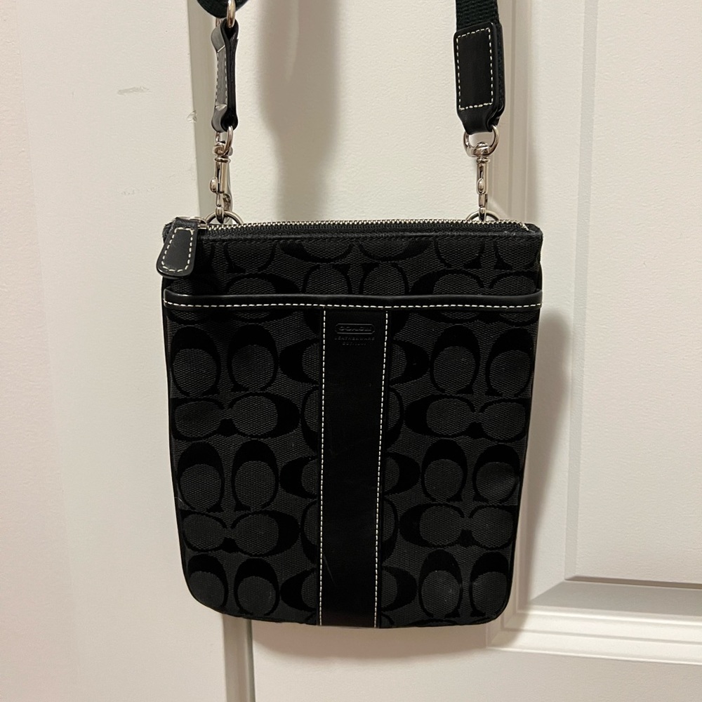 Vintage Coach Crossbody Bag Black Monogram